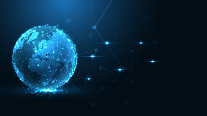 Global network connection World map abstract technology background global business innovation concept