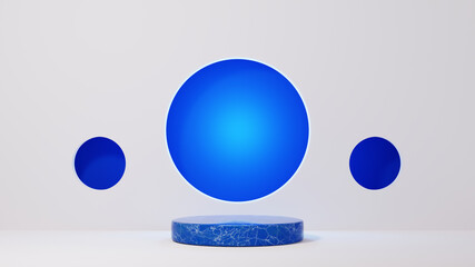 3D rendering of mockup background. Podium for show product. Blank scene showcase with empty round stage.
