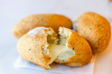 Delicious cod fish cake stuffed with cheese, Porto, Portugal
