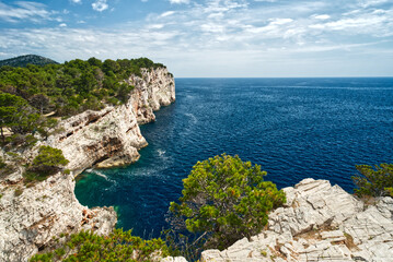 Kornati Islands cliff national park archipelago view, landscape of Dalmatia, Croatia in Europe - 439812264