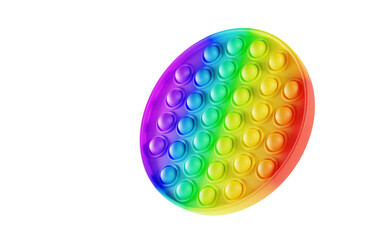 Anti-stress round colorful toy pop it on isolated white background. Simple dimple sensory fidget toy, game to develop children fine motor skills, point fingers, stress relief soft, 3d illustration