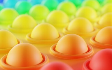 Abstract geometric colorful background. Anti-stress toy pop it. Simple dimple push sensory fidget, point fingers in bubble round for fine motor skills of children, stress relief balls, 3d illustration