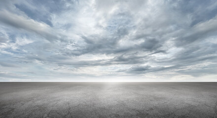 Dramatic Sky Background with Dark Clouds Empty Concrete Floor - 439813235