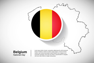 National day of Belgium. Creative country flag of Belgium with outline map illustration