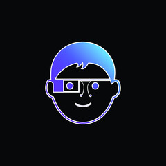 Boy With Google Glasses blue gradient vector icon