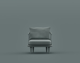 Single armchair in a monochrome dim gray interior room, single gray color, 3d Rendering