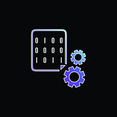 Binary Codes And Cogwheels blue gradient vector icon