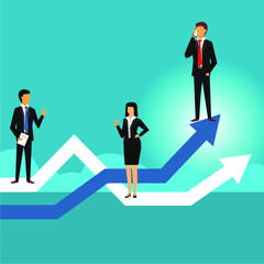 Fototapeta premium several business men and women standing on the arrow chart