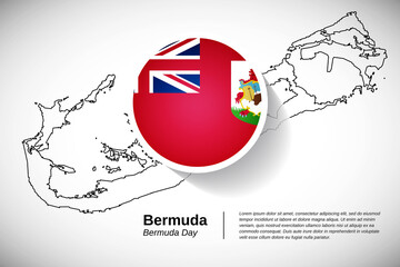 National day of Bermuda. Creative country flag of Bermuda with outline map illustration