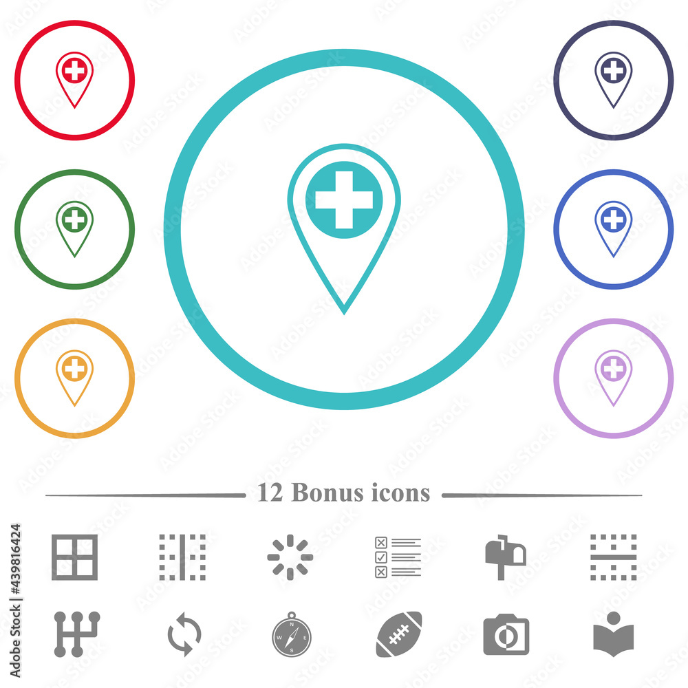 Poster add new gps location flat color icons in circle shape outlines