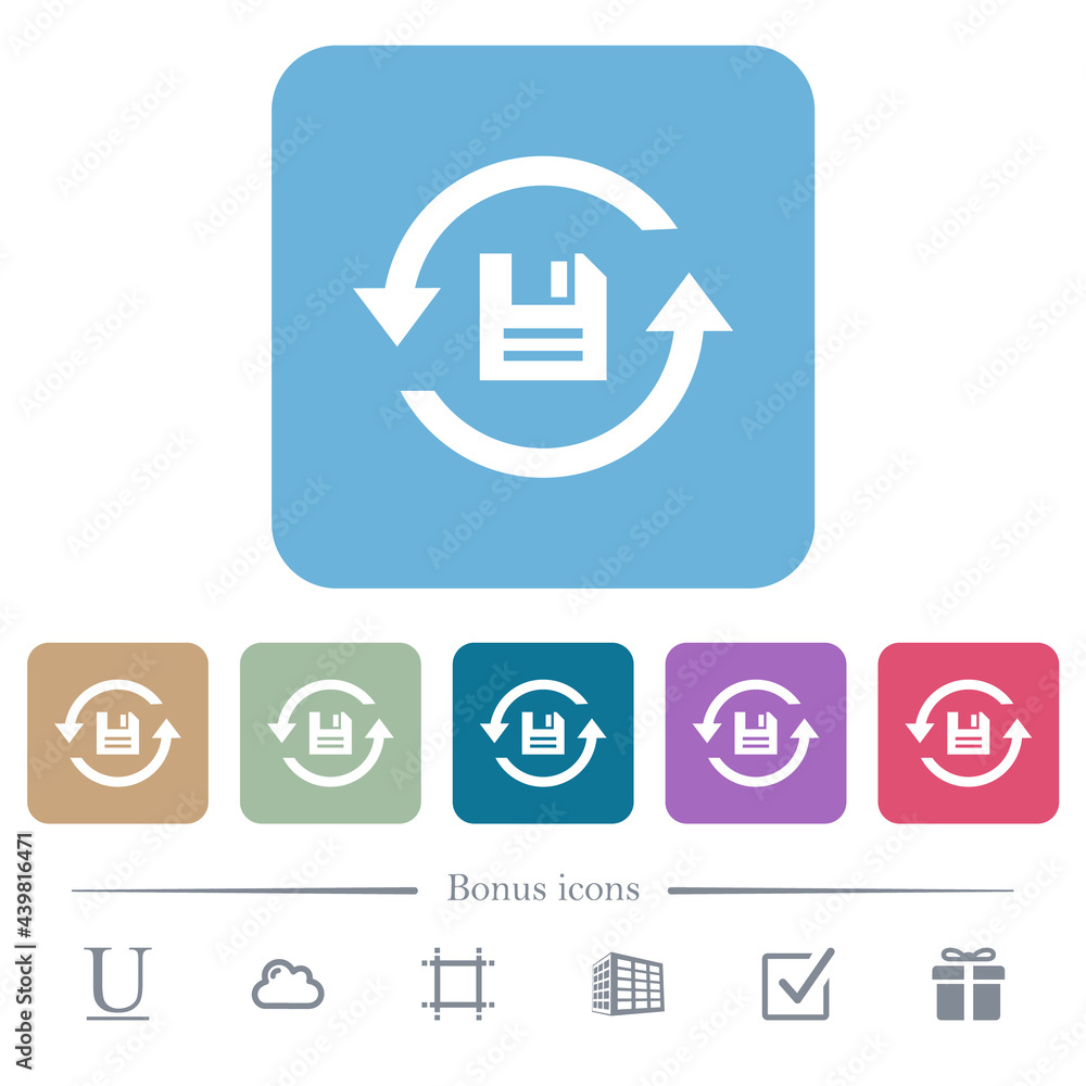 Poster daily backup flat icons on color rounded square backgrounds