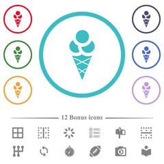 Ice cream flat color icons in circle shape outlines