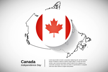 National day of Canada. Creative country flag of Canada with outline map illustration