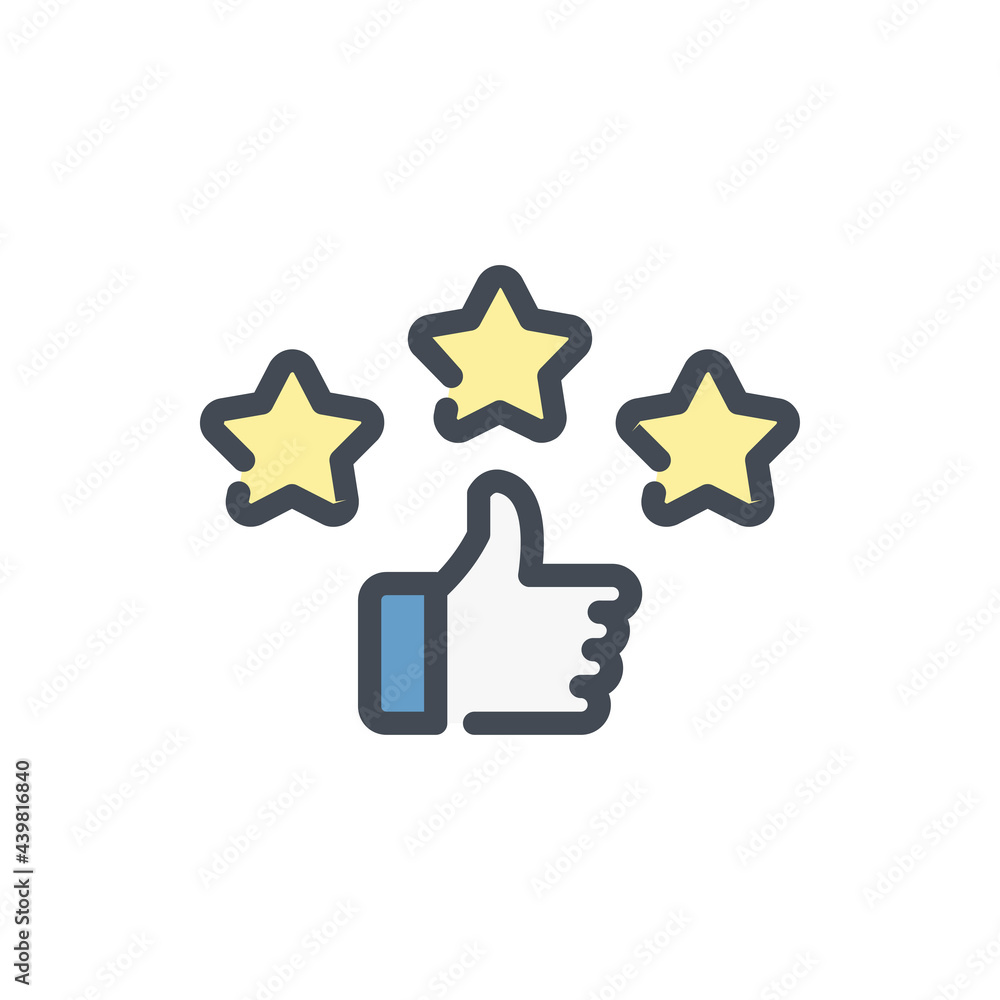 Poster customer satisfaction and positive feedback color line icon. thumb up with three stars vector outlin