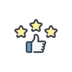 Customer satisfaction and positive feedback color line icon. Thumb Up with three stars vector outline colorful sign.