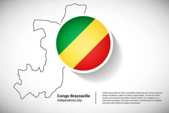 Independence day of Congo Brazzaville. Creative country flag of Congo Brazzaville with outline map illustration