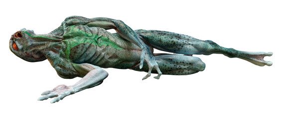 3D Rendering Green Alien on White