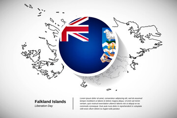 Liberation day of Falkland Islands. Creative country flag of Falkland Islands with outline map illustration