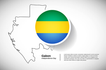 Independence day of Gabon. Creative country flag of Gabon with outline map illustration