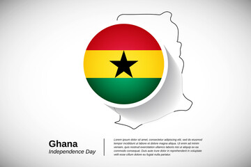 Independence day of Ghana. Creative country flag of Ghana with outline map illustration