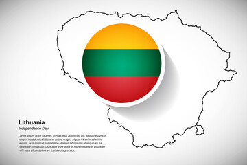 Independence day of Lithuania. Creative country flag of Lithuania with outline map illustration - obrazy, fototapety, plakaty