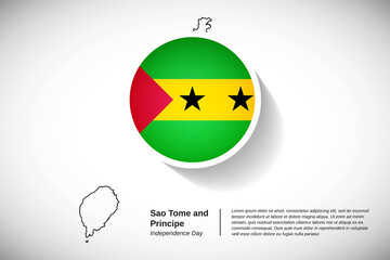 Independence day of Sao Tome and Principe. Creative country flag with outline map illustration