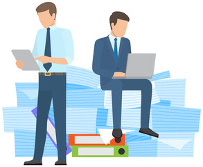 Obraz premium Missing deadline, bad time management. Work in high stress conditions and under hard boss pressure. Scene of tired, nervous, stressed people clutches head at work, many tasks. Deadline metaphors