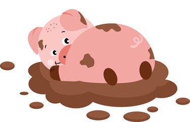 Cute pig playing in the mud