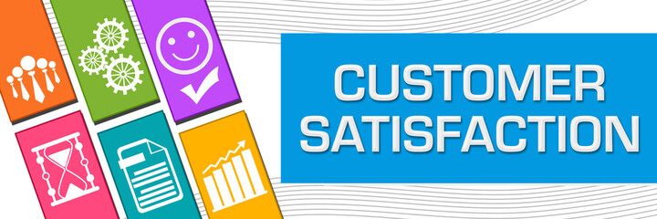 Customer Satisfaction Blue Colorful Business Symbols Left Boxes 