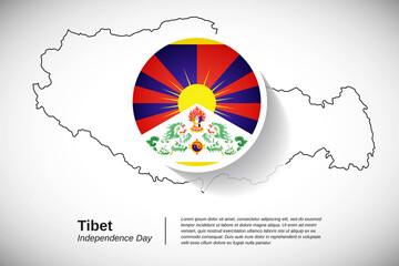 Independence day of Tibet. Creative country flag of Tibet with outline map illustration