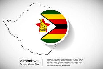 Independence day of Zimbabwe. Creative country flag of Zimbabwe with outline map illustration