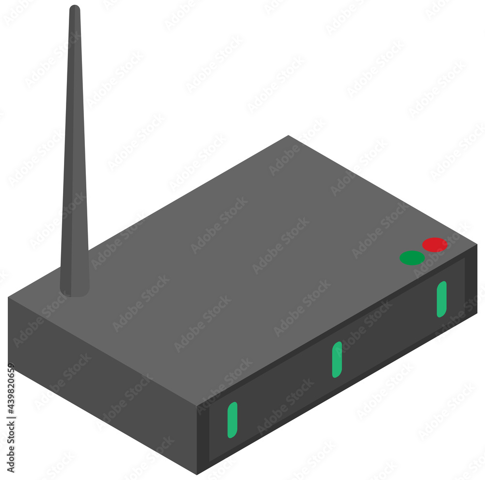 Poster modern wifi router with antenna. smart home element. internet providing equipment and network, signa