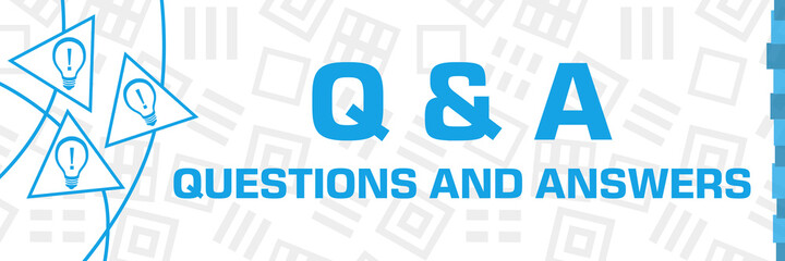 Naklejka premium Q And A - Questions And Answers Bulbs Blue Curves Triangles Horizontal 