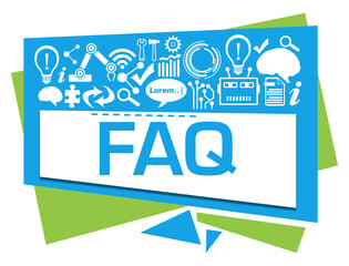 FAQ - Frequently Asked Questions Green Blue Squares Triangles AI Symbols Text 