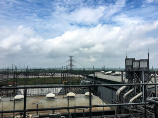 Heat recovery steam generator and sky in Combined-Cycle Co-Generation Power Plant which it so beautiful and popular to background power plant concept.