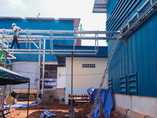 Cable tray in power plant during construction.