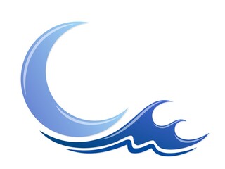 The moon and blue wave symbol. 