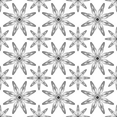 Seamless fractal geometric floral surface pattern in black and white colors