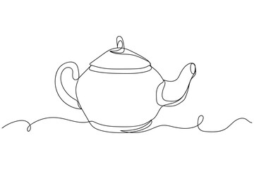 Continuous one line of teapot in silhouette on a white background. Linear stylized.Minimalist.