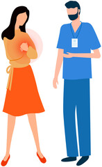 Sick woman with heart attack, pain, health problem in consultation with doctor. Medical specialist consults patient with problems with cardiovascular system. Person suffering from pain in chest