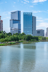 Fototapeta na wymiar Jiaomen River Building Skyline, Nansha District, Guangzhou, China