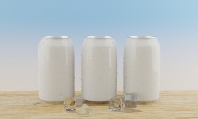 Drink cans with ice cube 3d rendering