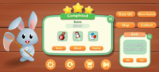 Casual Game UI menu pop up and game elements