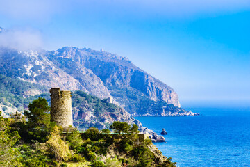 Spanish coast with Pine Tower, Andalusia.