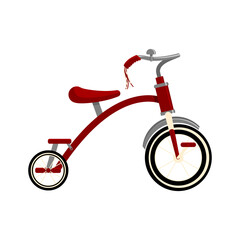 Children's retro bike dark red. Bicycle, tricycle icon. Vector flat isolated object on a white background.
