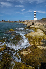 Naklejka premium Punta Plana lighthouse, S Estalella, Llucmajor, Mallorca, Balearic Islands, Spain