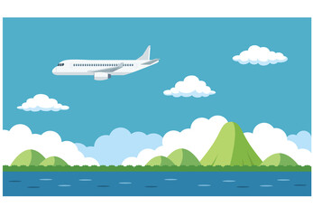 飛行機と空と山のイラスト素材