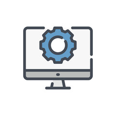 Settings and maintenance color line icon. Computer with gear on monitor vector outline colorful sign.