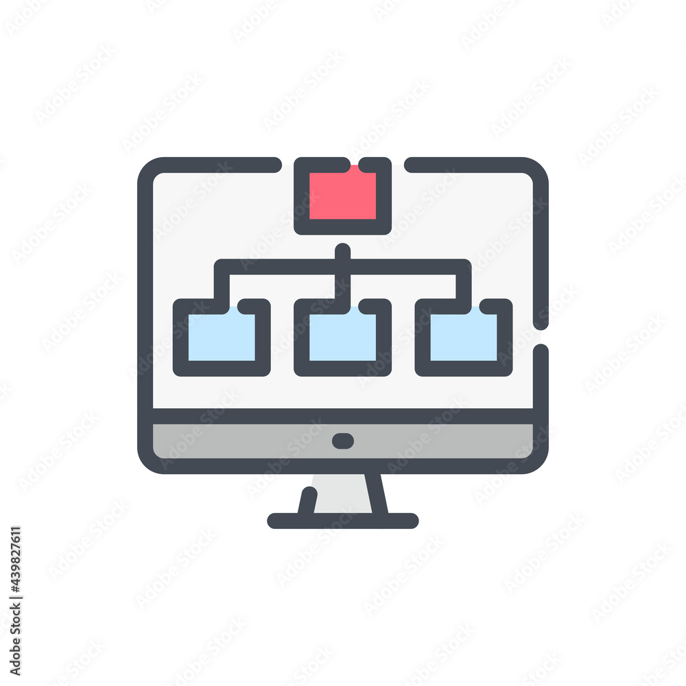 Aufkleber sitemap and structure color line icon. computer with hierarchy tree vector outline colorful sign.