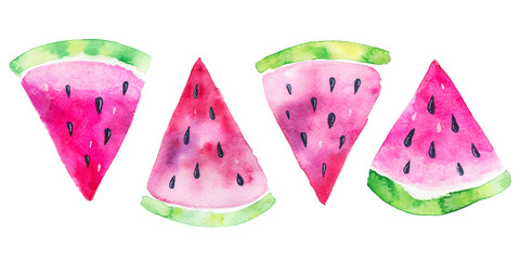 Watermelon hand drawn watercolor illustration isolated on white.